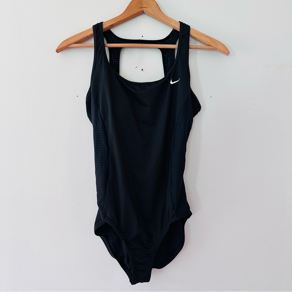 Nike Black One-Piece Swimsuit with White Swoosh Logo